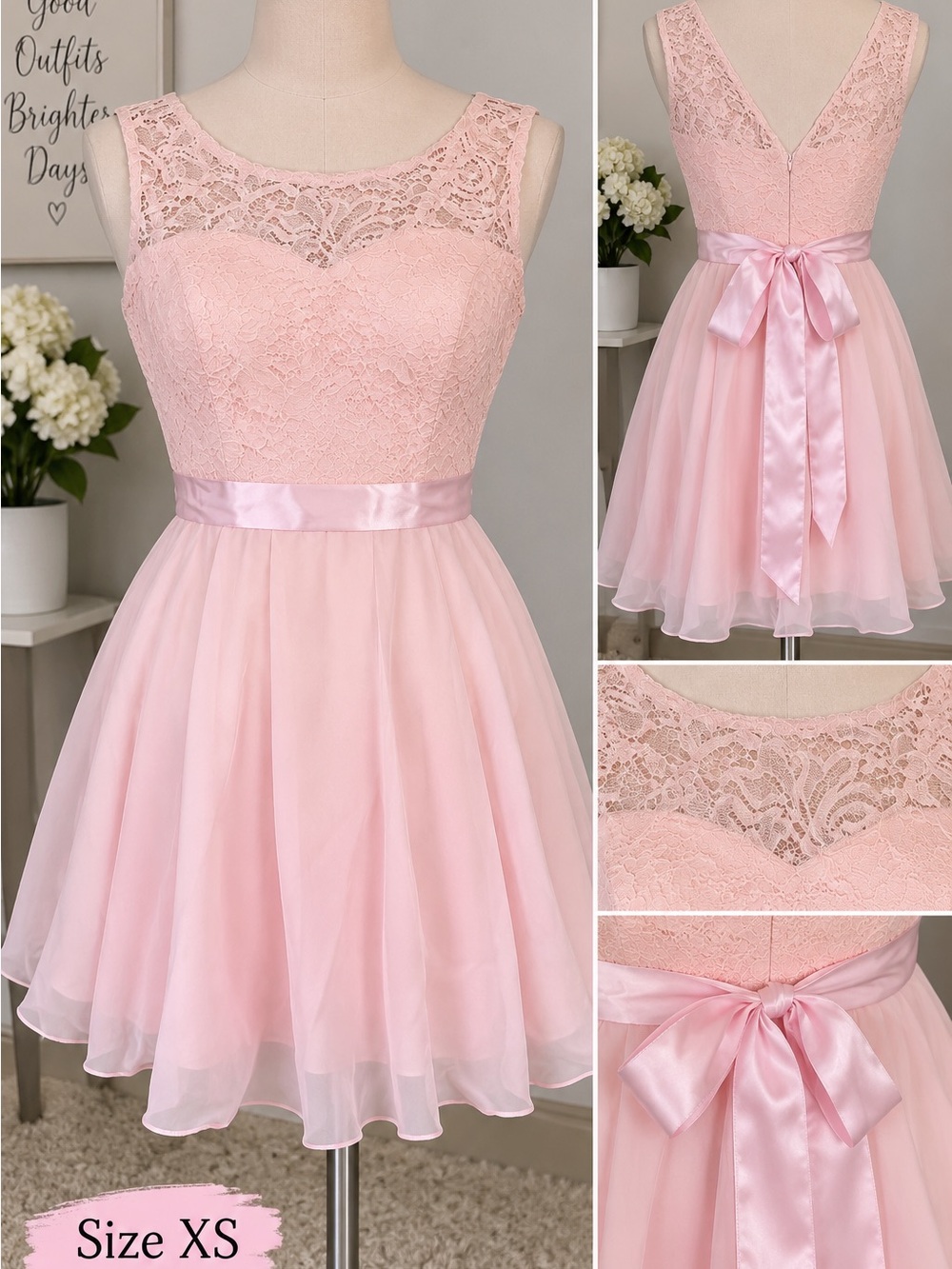 Girls' Pink Lace & Chiffon Party Dress with Satin Bow